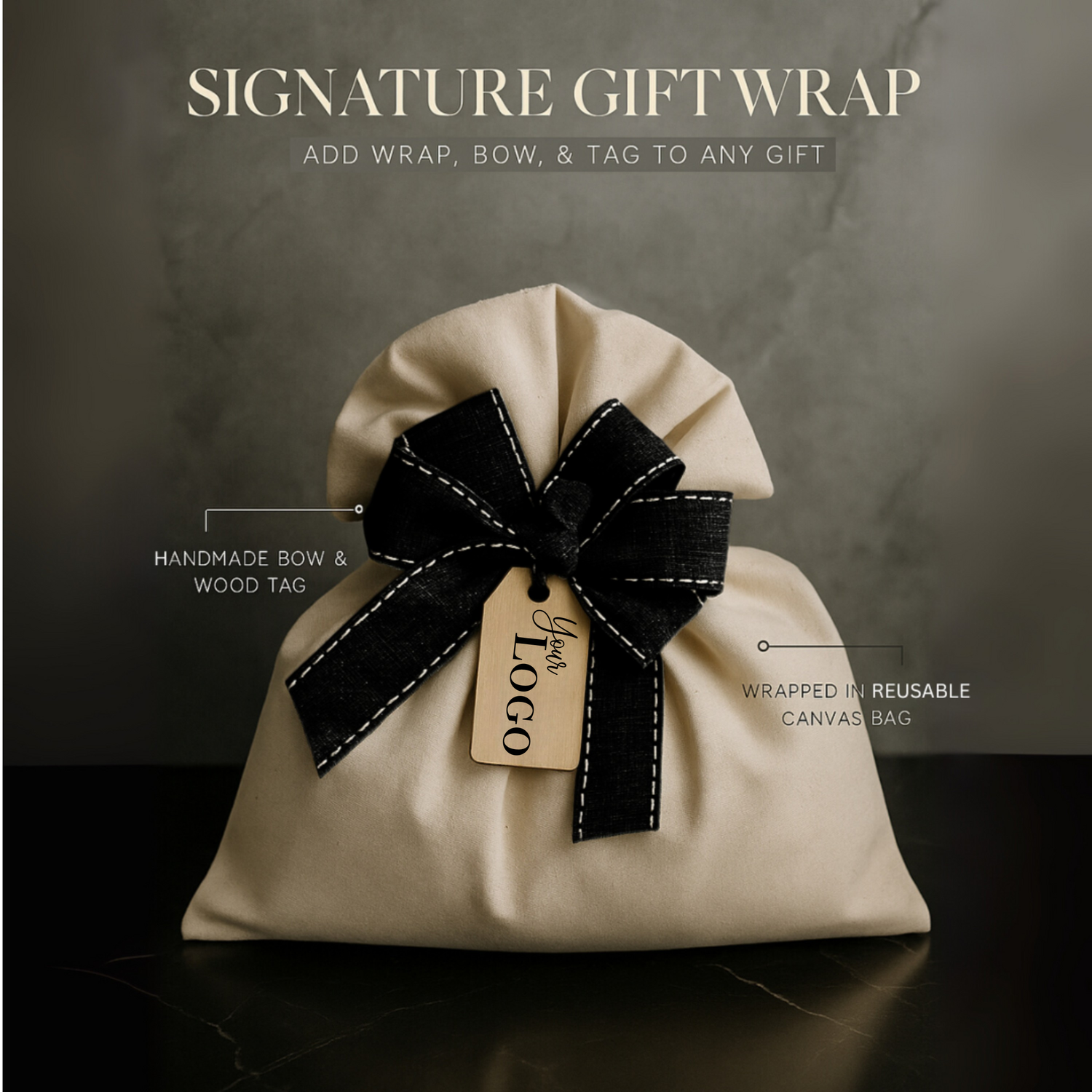 Elevate Your Gift with Custom Gift Wrap Festive Bow and Artisan Wood Tag