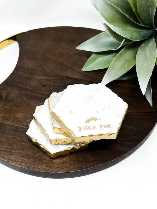 Personalized Cheese Board Set - Marble with Gold Edge