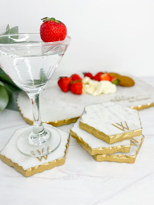 Personalized Cheese Board Set - Marble with Gold Edge