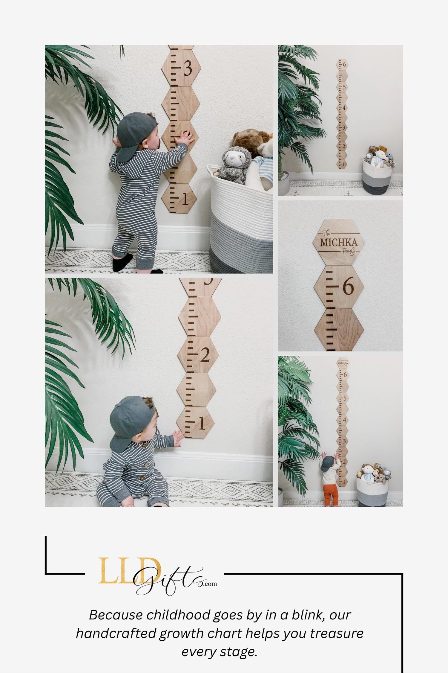Handmade Hexagon Wood Growth Chart Ruler: Nursery Wall Decor