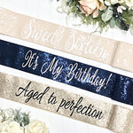 sequin birthday sash, rose gold sequin birthday sash, birthday 21st birthday sash, 30th birthday, 40th birthday