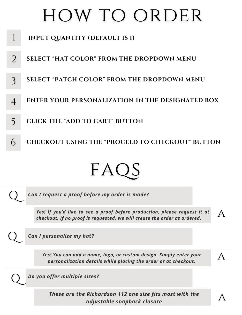 a page describing how to order a product