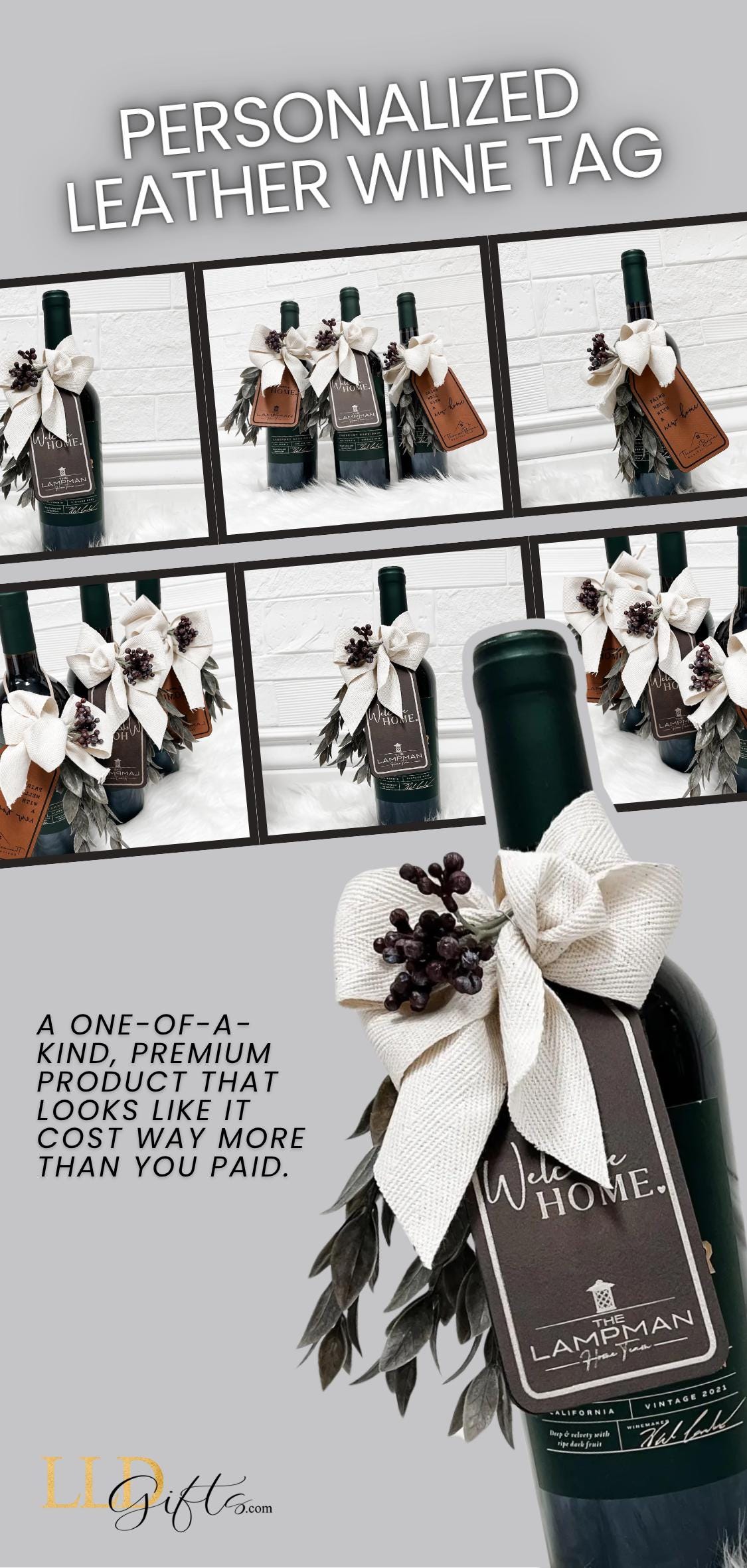 Engraved Leather Wine Tag for New Homeowners  Ideal Housewarming Gift