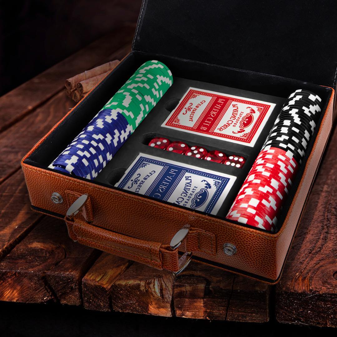 Fathers Day Gift Poker Set Premium Playing Cards Custom Chip Collection Leather Case Bundle Professional Gaming Set Personalized Design Option Perfect Dad Present Complete Entertainment Package Special Occasion Gift Collection