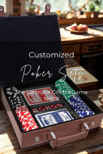 Custom Gaming Collection Professional Poker Set Premium Playing Cards Chip Bundle Leather Case Package Personalized Design Option Perfect Group Gift Executive Present Complete Entertainment Set Special Occasion Collection Quality