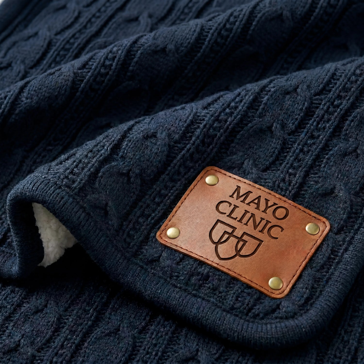 Corporate Client Gift – Custom Logo Cable Knit Blanket with Engraved Leather Patch – Bulk Branded Corporate Gifts for Clients or Company Thank You Gift