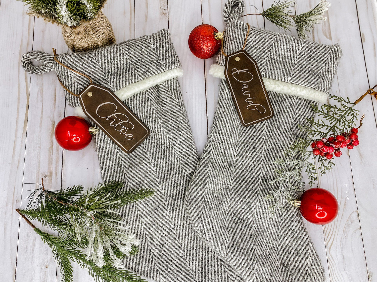 Leather Christmas Stocking Tags Personalized Stocking Tag Leather Christmas Tags Personalized Tag Leather Gift Tags Customized Leather Tags