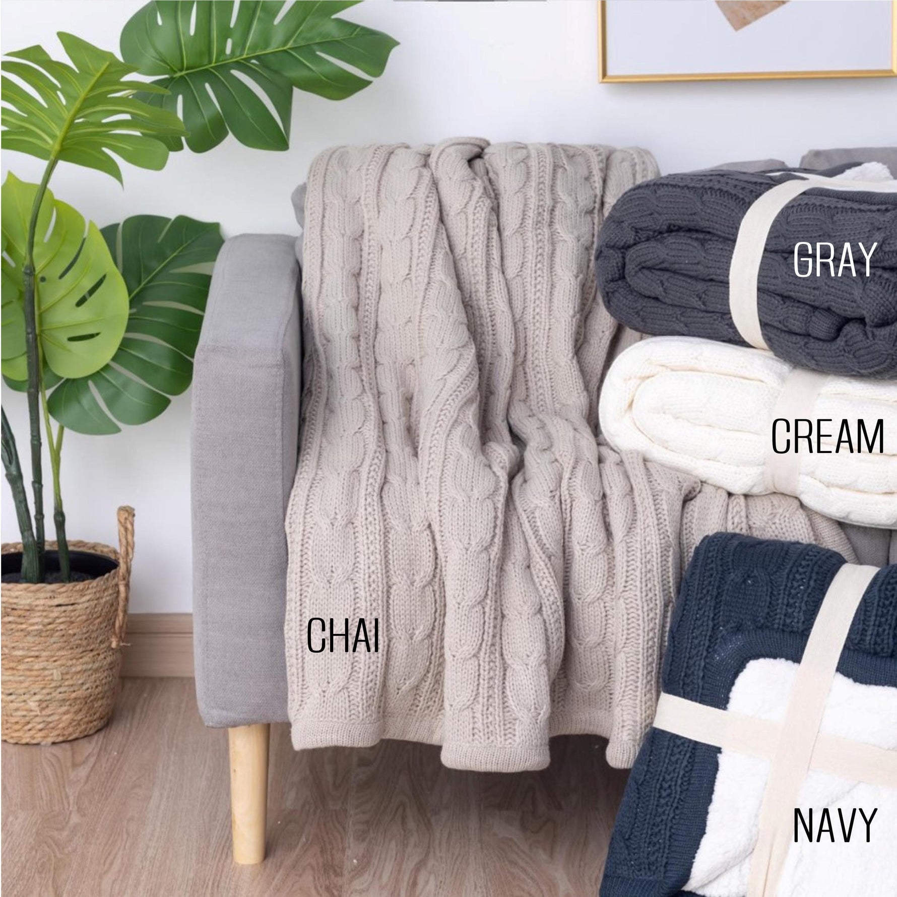 Sherpa Style Throw Blanket Cable Knit Design Premium Construction Personalized Mom Gift Custom Leather Patch Monogram Detail Cozy Comfort Essential Modern Home Accent Beautiful Birthday Present Housewarming Collection Stylish Living Room