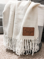 Farmhouse Monogram Throw - Personalized Blanket with Name - Personalized Gift - Corporate Gift - Soft Herringbone Stripe Blanket with Tassel