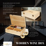 Anniversary Gift Collection Personalized Wine Box Set Custom Wood Construction Natural Material Design Gold Glass Package Premium Storage Case Wedding Present Collection Beautiful Display Container Special Occasion Gift Elegant Style