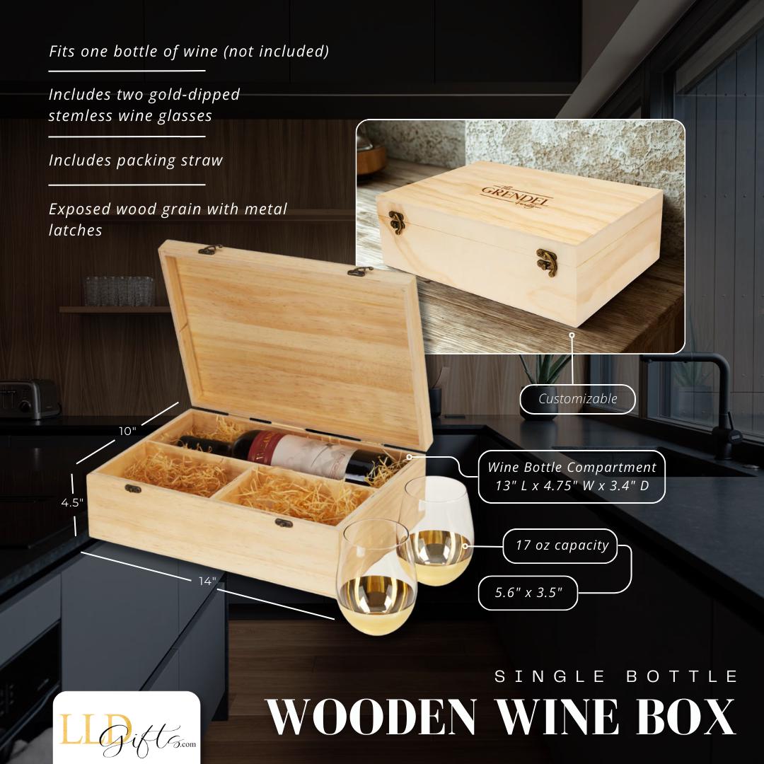 Anniversary Gift Collection Personalized Wine Box Set Custom Wood Construction Natural Material Design Gold Glass Package Premium Storage Case Wedding Present Collection Beautiful Display Container Special Occasion Gift Elegant Style