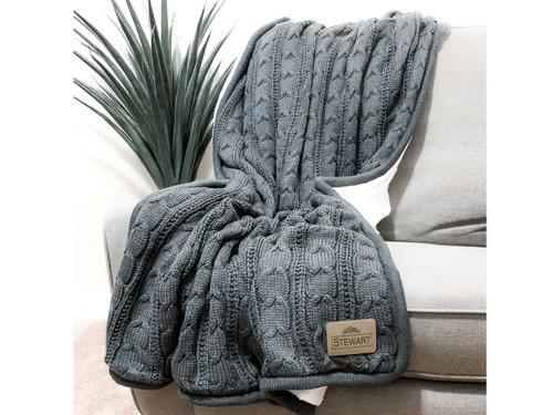 Personalized Cable Knit Blanket: Engraved Leather Patch, Cozy Gift