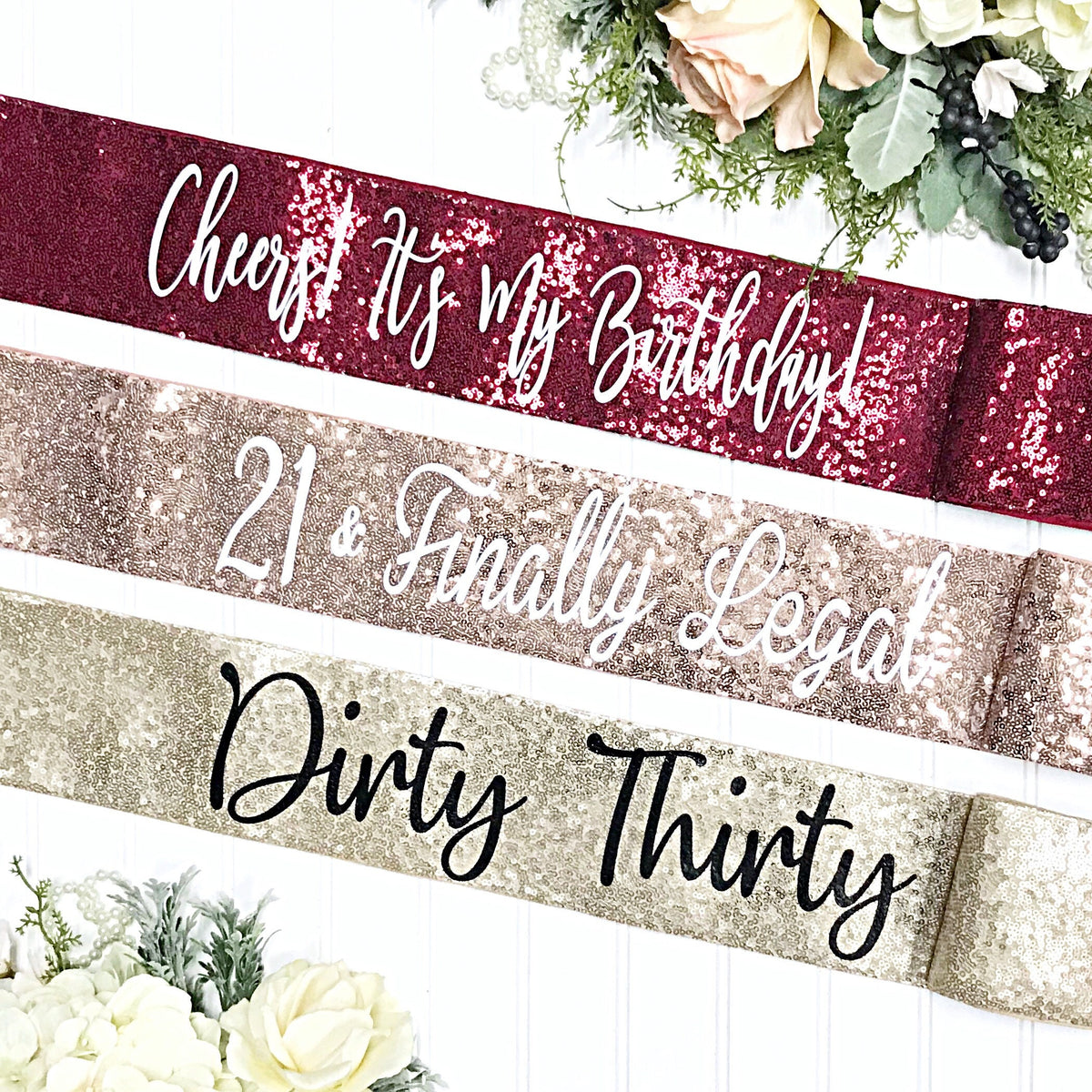 sequin birthday sash, rose gold sequin birthday sash, birthday 21st birthday sash, 30th birthday, 40th birthday