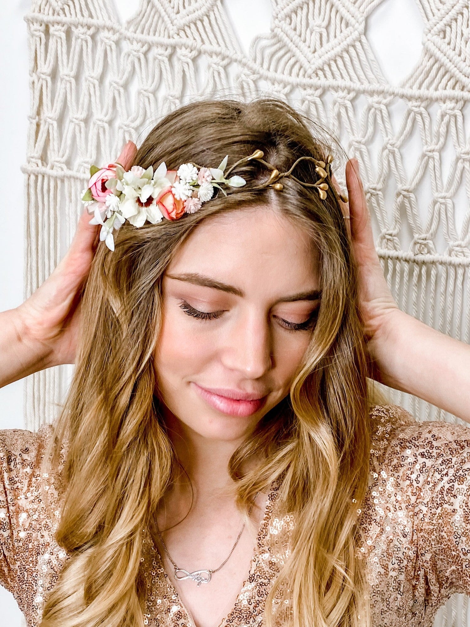 Boho Wedding Flower Crown: Rustic Floral Halo, Fairycore Headpiece