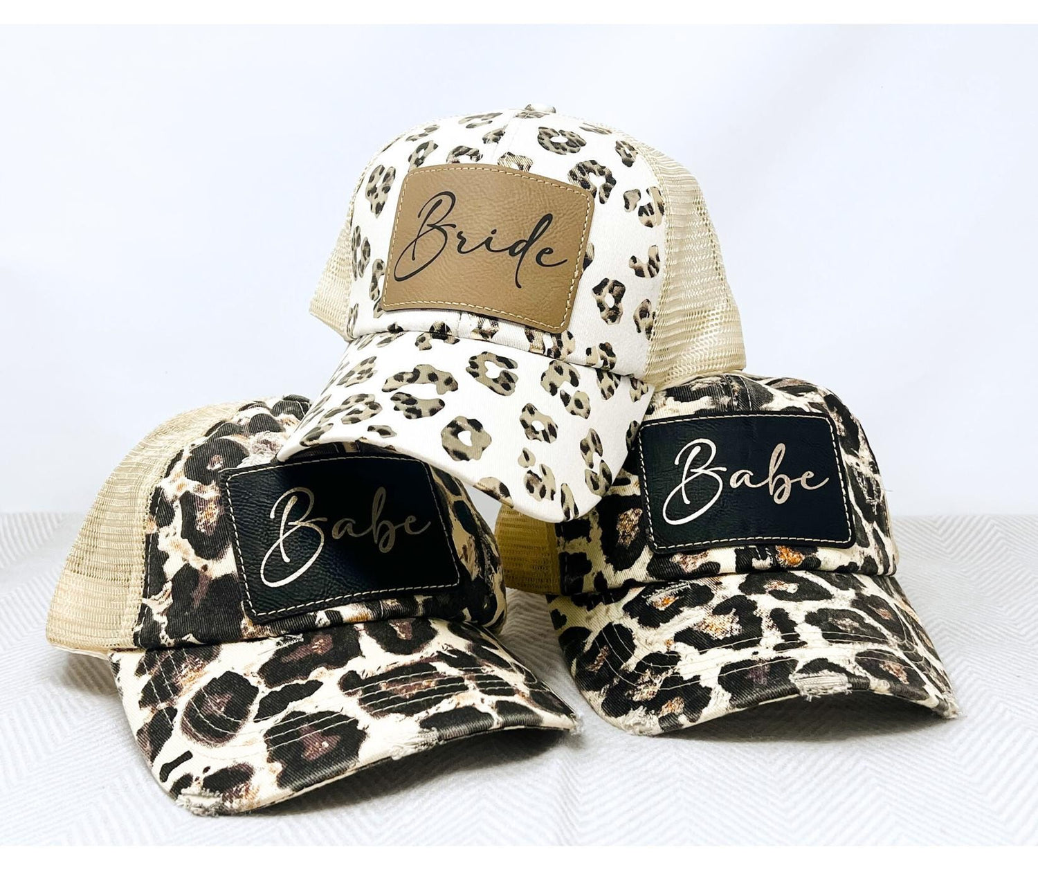 Leopard Print Ponytail Trucker Hat: Personalized Leather Patch