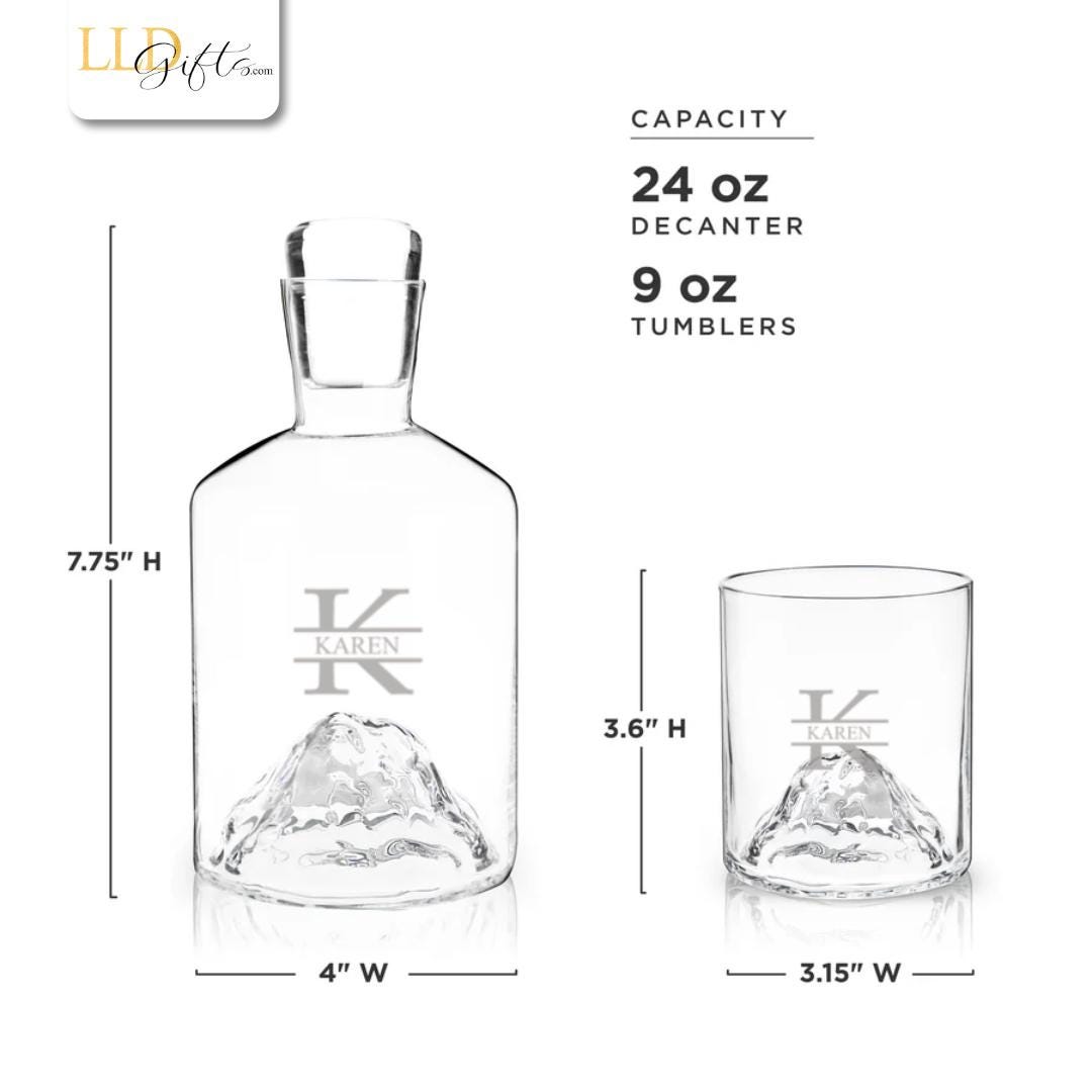 Handmade Crystal Set Premium Whiskey Decanter Mountain Design Collection Custom Engraving Details Perfect Wedding Gift Bar Accessories Essential Luxury Display Piece Crystal Tumblers Unique Barware Collection Premium Quality Handcrafted