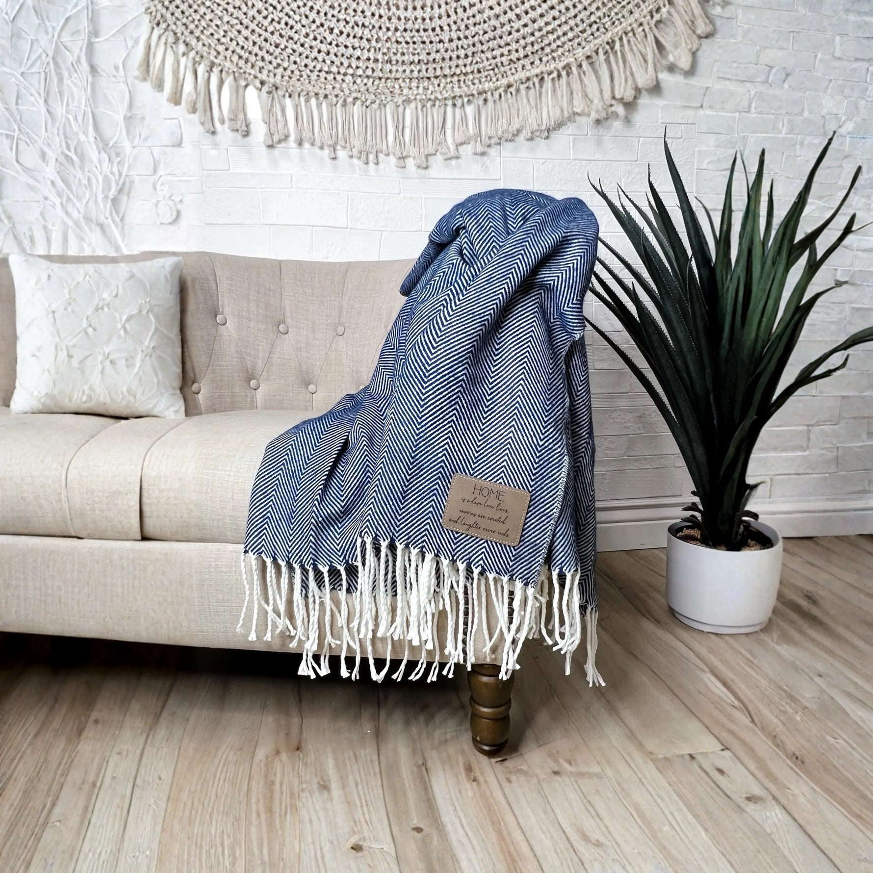 Personalized Herringbone Throw Blanket – Farmhouse Turkish Towel Style Cozy Throw with Fringe & Leather Patch | Custom Home Décor Gift LLD Gifts - Corporate