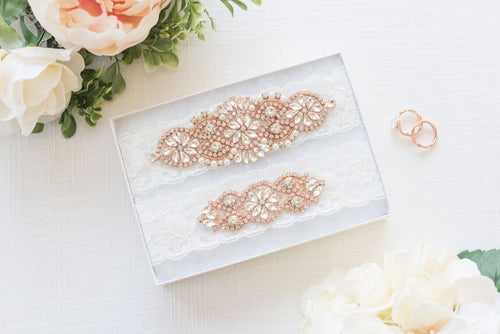 Rose Gold Garter Set - Wedding Garter - Prom Garter - Crystal Garter - Pearl Garter Set - Style: ISABELLE - LLD Gifts by Lauren Lash