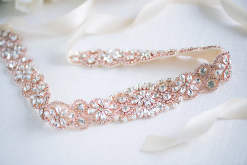 Rose Gold Bridal Belt - Rose Gold Wedding Belt - Wedding Dresss Sash - Rose Gold Bridal Sash - Crystal Belt - Style: OAKLEY - LLD Gifts by Lauren Lash