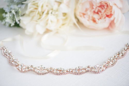 Rose Gold Bridal Belt - Rose Gold Wedding Belt - Bridesmaids Belt- Rose Gold Bridal Sash - Crystal Belt - Crystal Headband - Style: OLIVIA - LLD Gifts by Lauren Lash