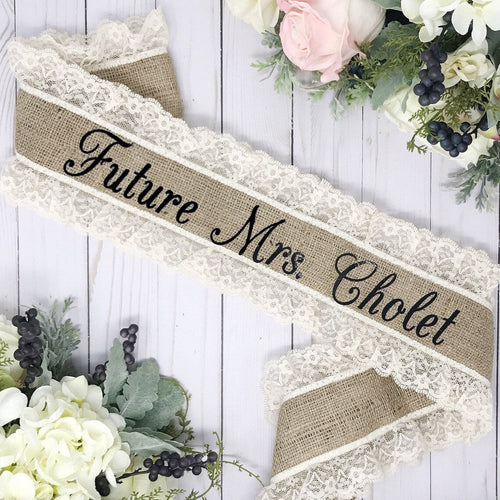 Burlap Future Mrs. Bachelorette Sash - Burlap & Lace Wedding - Burlap Bridal Shower Sash - Gift for Bride - Burlap Sash - LLD Gifts by Lauren Lash