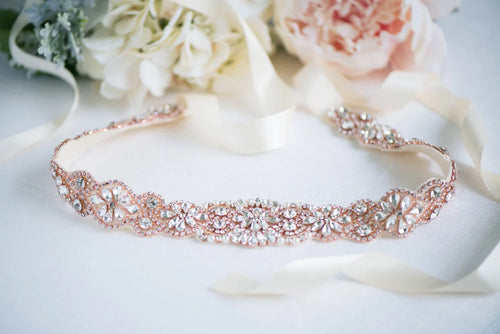 Rose Gold Bridal Belt - Rose Gold Wedding Belt - Wedding Dresss Sash - Rose Gold Bridal Sash - Crystal Belt - Style: OAKLEY - LLD Gifts by Lauren Lash