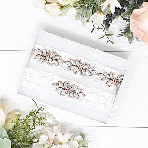 Rose Gold Crystal Garter Set - Wedding Garter - Prom Garter - Crystal Garter - Pearl Garter Set - Style HARPER - Rose Gold - LLD Gifts by Lauren Lash