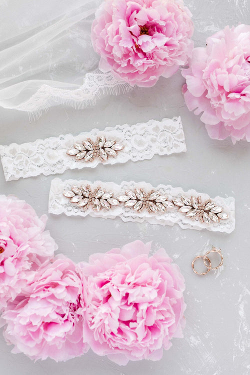 Rose Gold Crystal Garter Set - Wedding Garter - Prom Garter - Crystal Garter - Pearl Garter Set - Style HARPER - Rose Gold - LLD Gifts by Lauren Lash