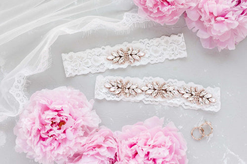 Rose Gold Crystal Garter Set - Wedding Garter - Prom Garter - Crystal Garter - Pearl Garter Set - Style HARPER - Rose Gold - LLD Gifts by Lauren Lash