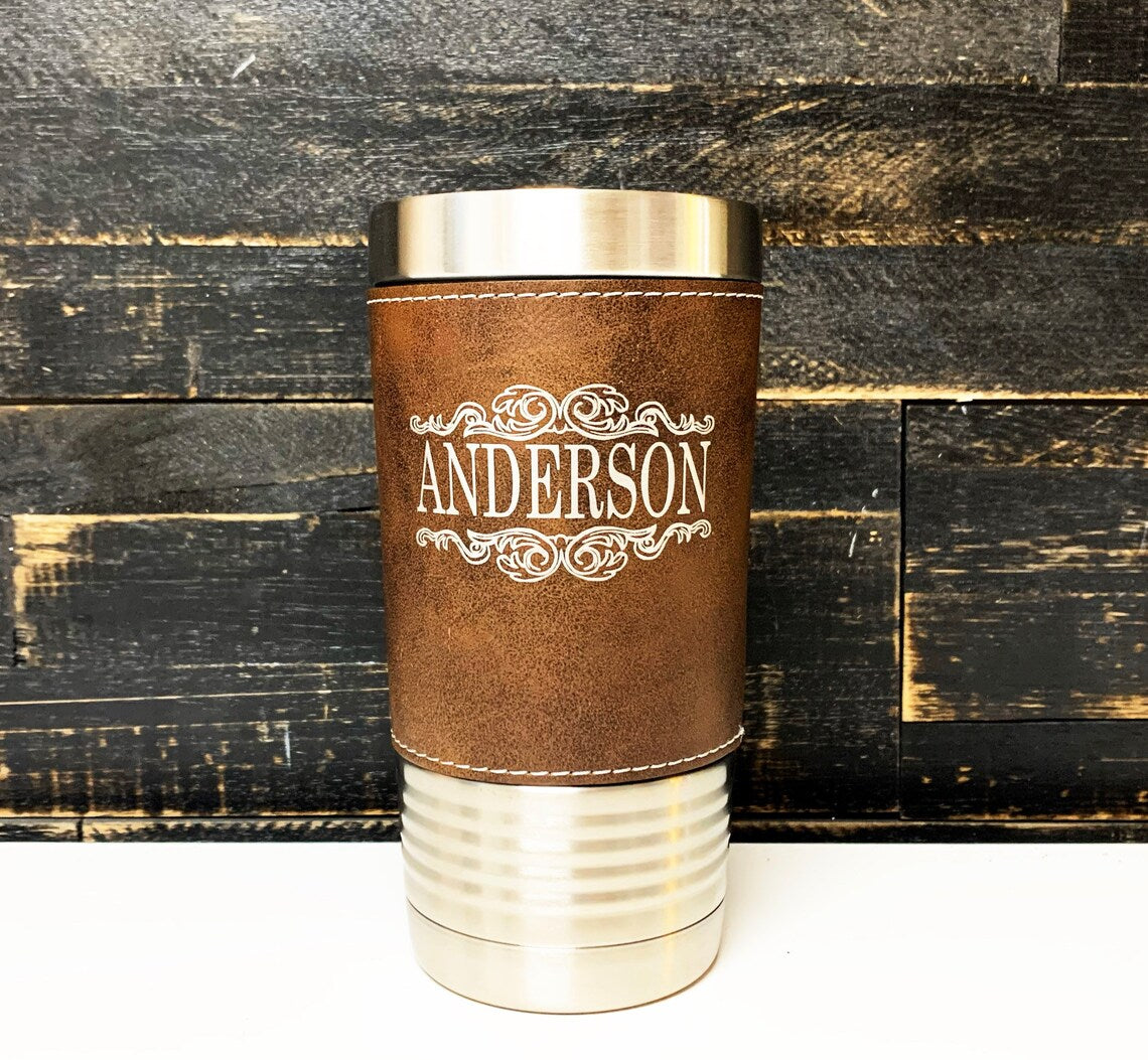 Leather Tumbler - Personalized Gift for Dad - Personalized Tumbler - Engraved Tumbler - Gift for him - Sports Mug - Beer Mug - LLD Gifts by Lauren Lash