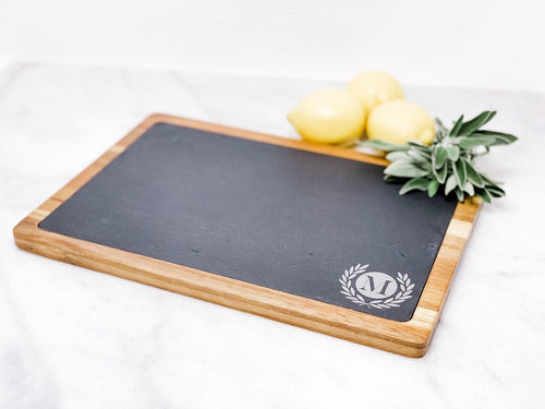 Personalized Grilling Set Rugged Slate & Wood Charcuterie Board - Cutting Board - Corporate Gift - Wood Anniversary - Grilling Tongs - LLD Gifts by Lauren Lash