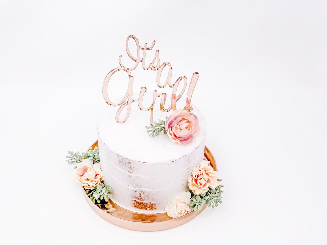 Custom Cake Topper - Name Cake Topper - Baby Shower Cake Topper - Rose Gold Cake Topper - Gender Reveal Cake Topper - It's a Girl - LLD Gifts by Lauren Lash