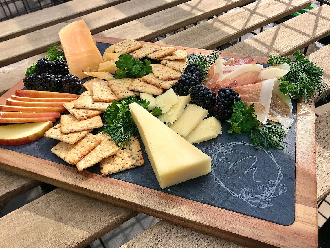 Personalized Grilling Set Rugged Slate & Wood Charcuterie Board - Cutting Board - Corporate Gift - Wood Anniversary - Grilling Tongs - LLD Gifts by Lauren Lash