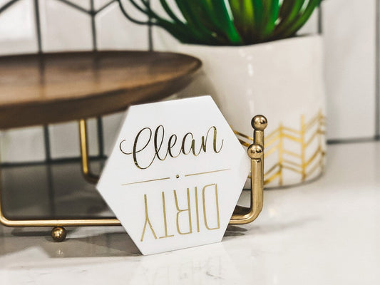 Clean/dirty Dishwasher Magnet - Hexagon Dishwasher Magnet - ENGRAVED - LLD Gifts by Lauren Lash