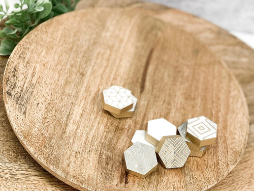 Marble Hexagon Magnets - Personalized Marble Magnets - Hexagon Geometric Magnets - Gold Geometric Magnets - Refrigerator Magnets - ENGRAVED - LLD Gifts by Lauren Lash