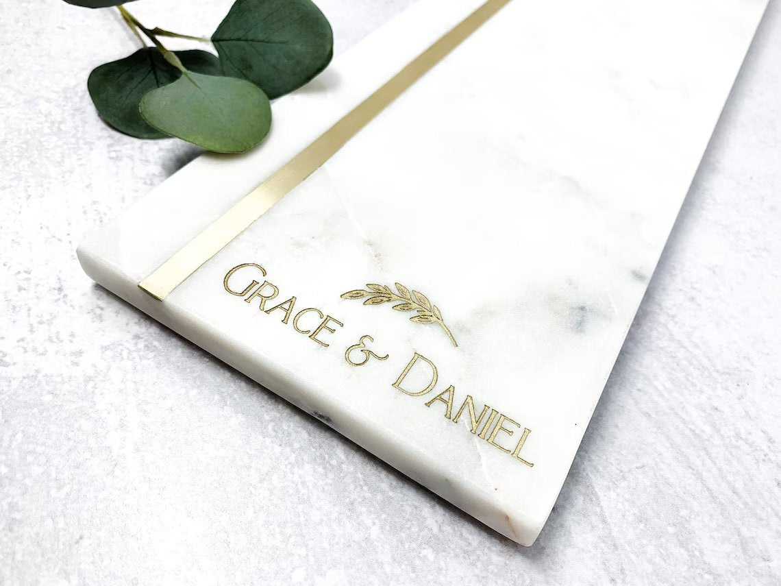 Personalized Cutting Board -Bridal Shower - Custom Marble Charcuterie Board - Gift for Couple - Housewarming Gift - GOLD STRIPE - LLD Gifts by Lauren Lash