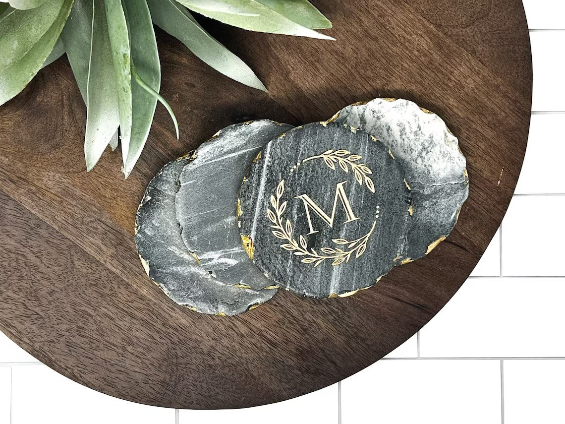 Gold Edge Marble Coasters - Personalized Marble and Gold Coasters - Set of 4 - Engraved Marble Coasters - LLD Gifts by Lauren Lash