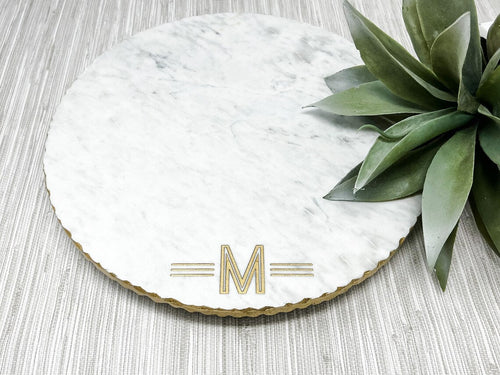 Personalized Lazy Susan - Marble & Gold Cheese Board - Custom Cutting Board - Charcuterie Board - Serving Tray - Wedding Gift- GOLD EDGE - LLD Gifts by Lauren Lash