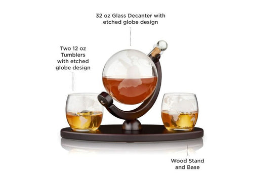 Whiskey Decanter Set, Closing Gifts, Custom Housewarming Decanter Set, Real Estate Gifts, Globe bar set, Graduation gift - LLD Gifts by Lauren Lash