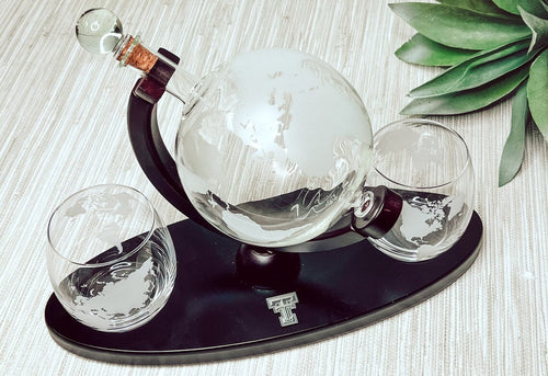 Whiskey Decanter Set, Closing Gifts, Custom Housewarming Decanter Set, Real Estate Gifts, Globe bar set, Graduation gift - LLD Gifts by Lauren Lash