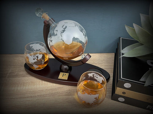 Whiskey Decanter Set, Closing Gifts, Custom Housewarming Decanter Set, Real Estate Gifts, Globe bar set, Graduation gift - LLD Gifts by Lauren Lash