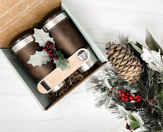 Leather Gift Set Tumbler - YOUR LOGO - Personalized Mug - Personalized Tumbler - Engraved Tumbler - Gift for office gift for employees - LLD Gifts by Lauren Lash