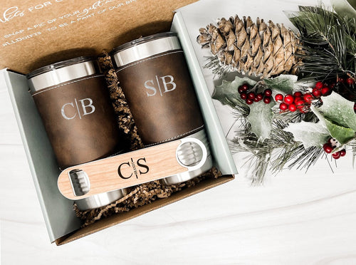 Leather Gift Set Tumbler - YOUR LOGO - Personalized Mug - Personalized Tumbler - Engraved Tumbler - Gift for office gift for employees - LLD Gifts by Lauren Lash