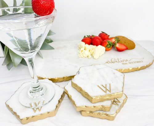 Personalized Cheese Board Set - Marble with Gold Edge