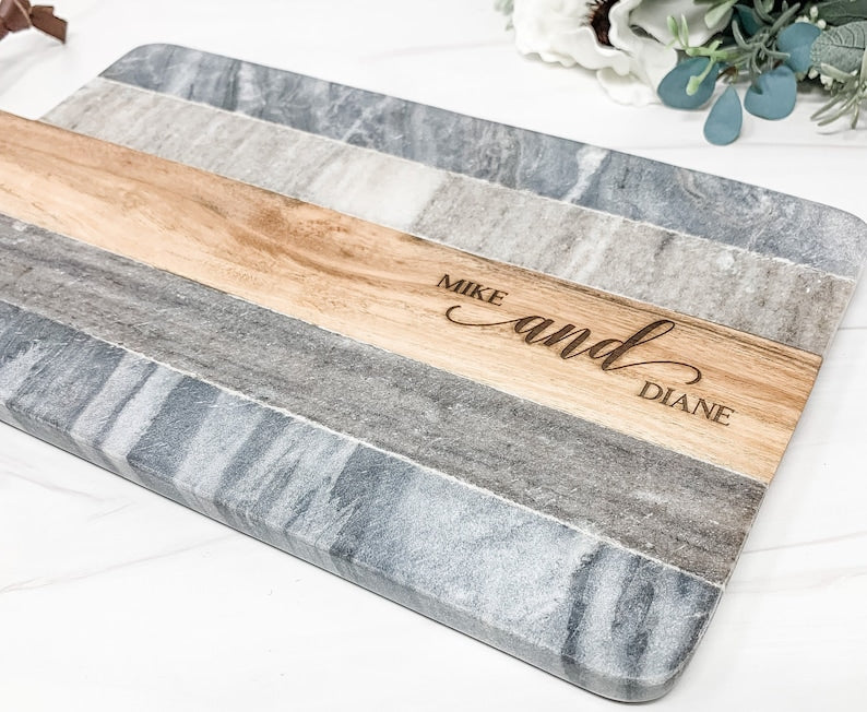 Personalized Marble & Wood Cheese Board - Multicolor