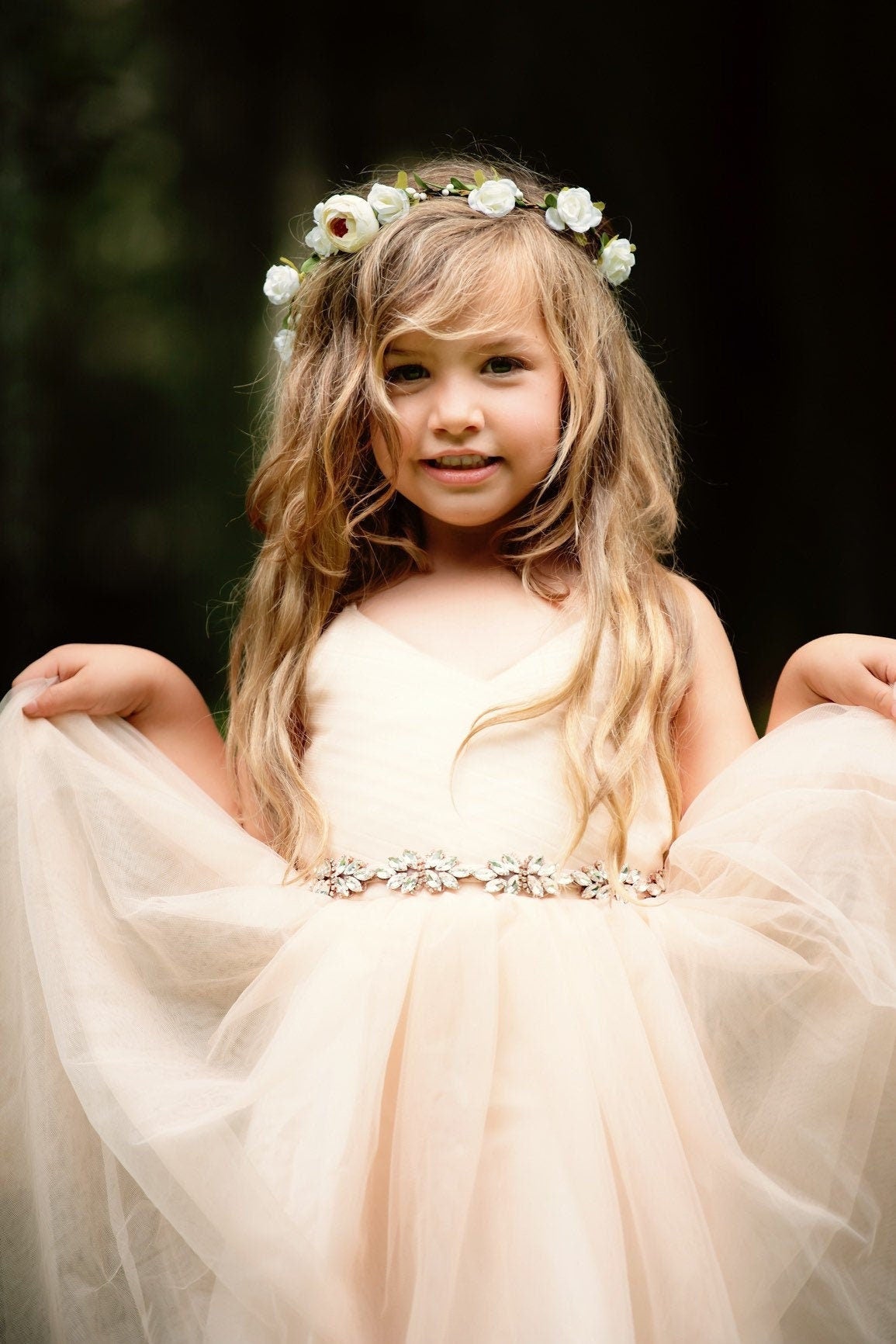 Delicate Flower Crown Child Size Babies Breath Bridal Wreath Greenery Halo Boho Wedding Crown Rustic Fairy Floral Headpiece