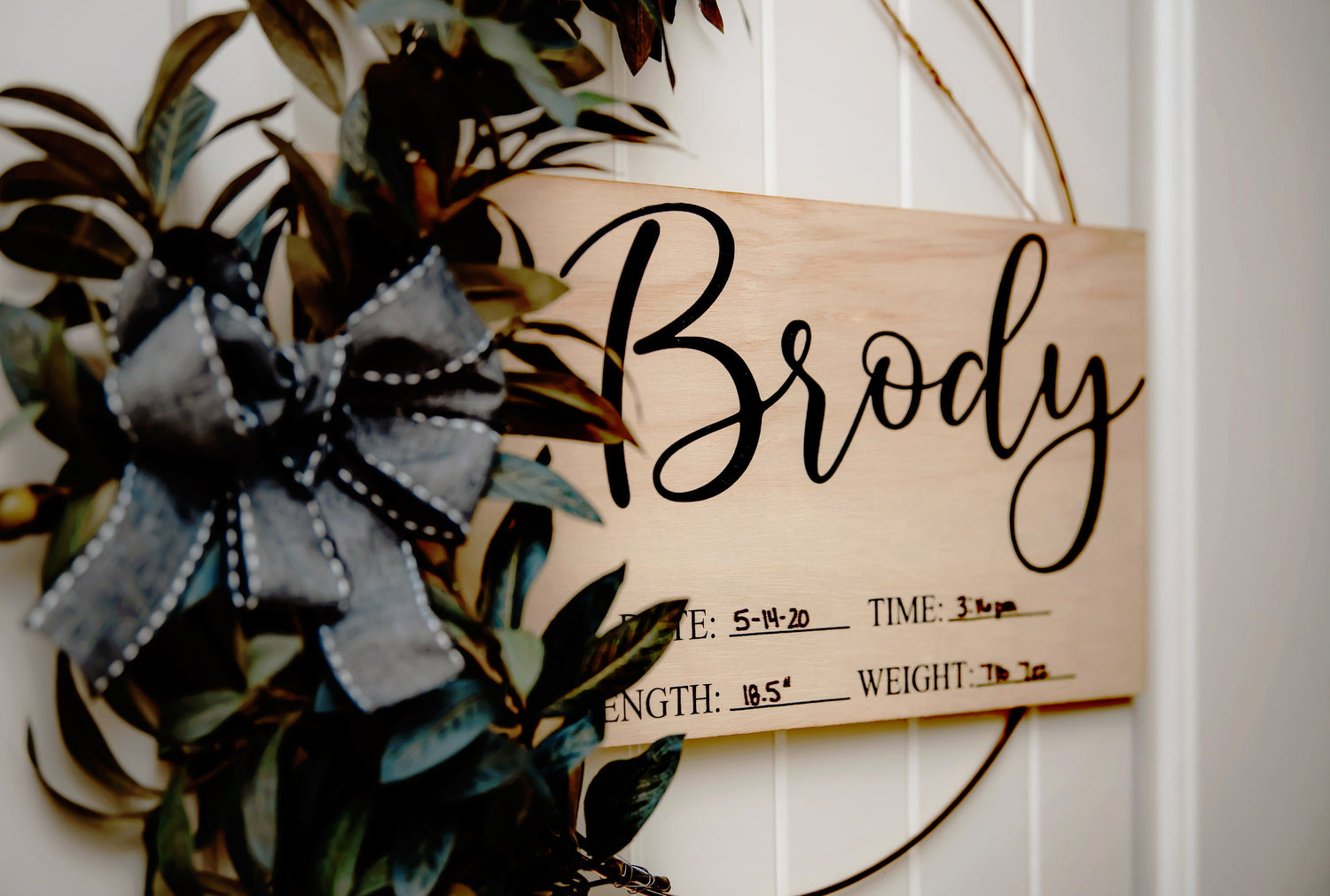 Baby Stat Sign  Olive Branch Wreath