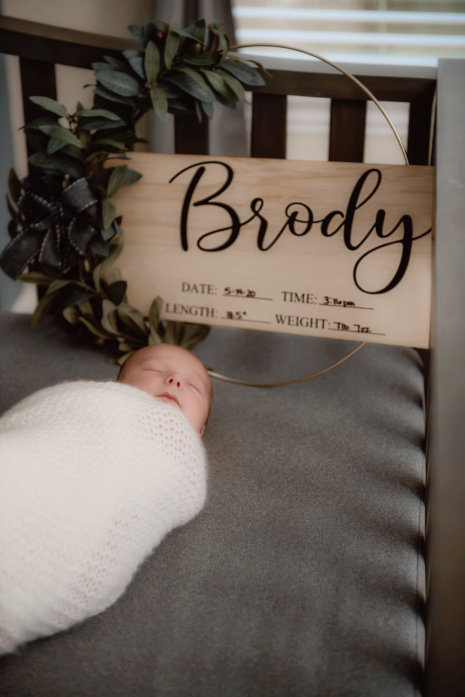 Baby Stat Sign  Olive Branch Wreath