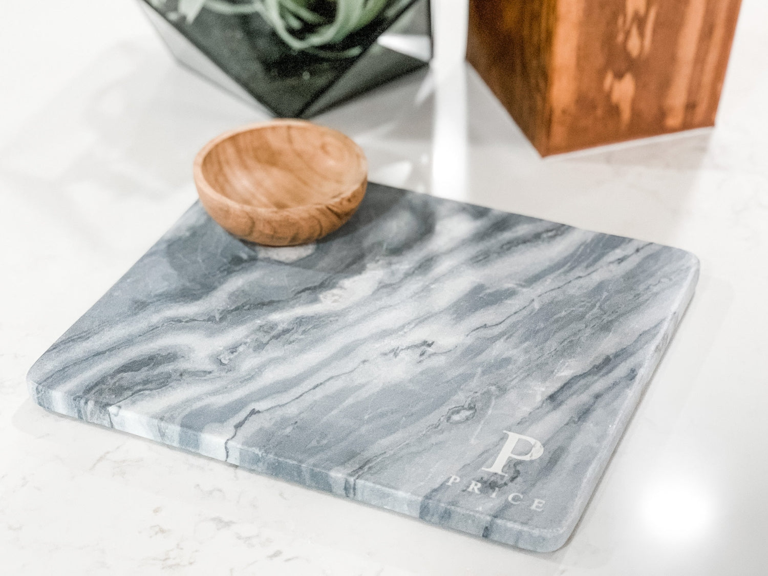 Personalized Wedding Gift Marble Serving Cheese Board for Bride Kitchen Present Gift Engraved Marble Charcuterie Board & Sunken wood Bowl