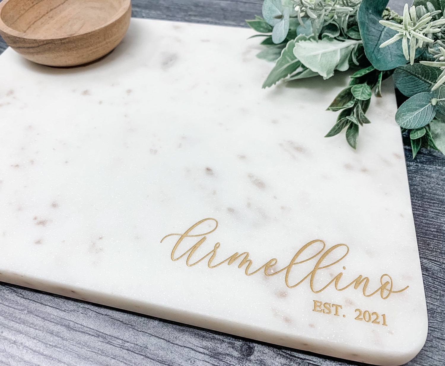 Personalized Wedding Gift Marble Serving Cheese Board for Bride Kitchen Present Gift Engraved Marble Charcuterie Board & Sunken wood Bowl